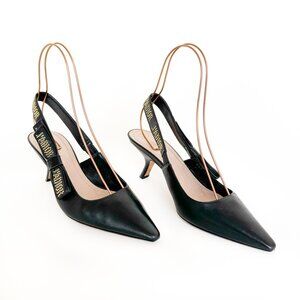 Christian Dior J'adior Slingback Pump EU 40 US 10 Black Leather Studded Low Heel